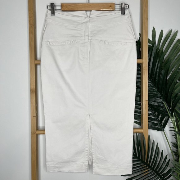 Lee Mathews Dresses & Skirts - Lee Mathews Ivory Pencil Skirt Size 1 8 Cotton Blend Welt Pockets Slit Casual